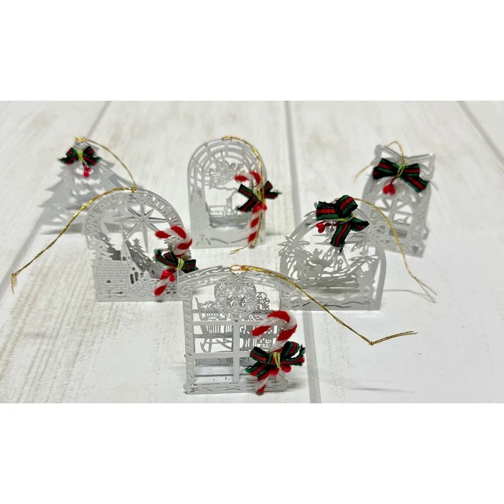 Vintage House of Lloyd White Metal Filigree Ornaments Set of 6 3D